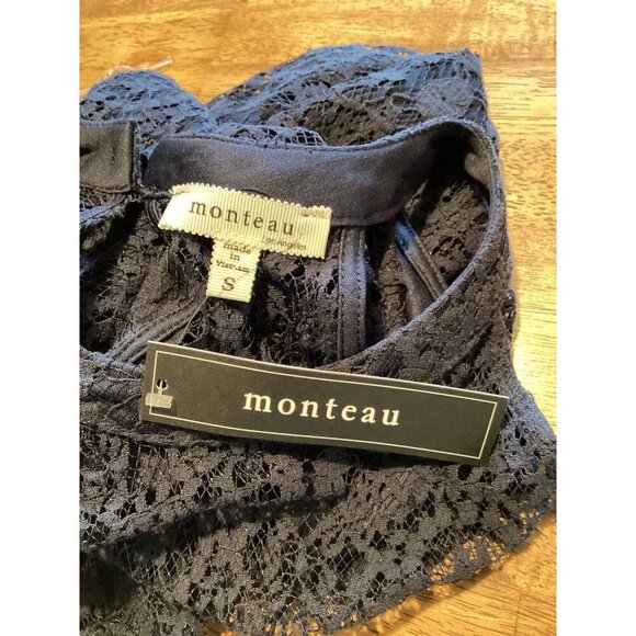 MONTEAU LOS ANGELES Small Blue Lace Halter Short Dress Lining Summer Classic - Picture 6 of 8